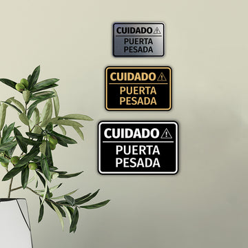 Signs ByLITA Classic Framed Cuidado Puerta Pesada Door or Wall Sign Easy Installation | Health And Safety | Building And Hospitality